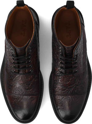 TAFT Mens Rome Genuine Leather Embossed Lace-up Ankle Boot Floral Cushioned Block Heel Round Cap Toe Casual Shoe Morado Viejo 8.5 Medium MENS US