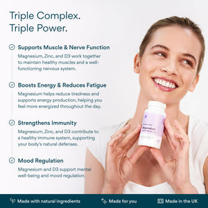Bettervits Magnesium Glycinate Complex with Citrate Malate Zinc & Vitamin D3 | High Absorption Pure Magnesium 225mg Supplement Chelated Formula for Muscle Relaxation, Sleep Support – 60 Capsules Bettervits buy supplements Au