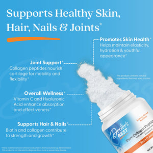 Doctor's BEST Pure Collagen Peptides w/Hyaluronic Acid - Collagen Powder Supplement for Women & Men, Unflavored, 18 g Protein & 90 mg Vitamin C per Serving, Supports Healthy Skin & Hair - 14.8 oz Doctor's BEST buy supplements Au