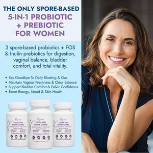 Rootganic Total Fem Biome Guard Pre+Probiotics for Women - Spore-Based Women's Probiotic with Prebiotics for Superior Vaginal Health Supplement and Gut Support - 45 Servings