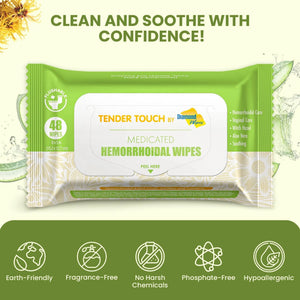 Tender Touch Hemorrhoid Wipes with Witch Hazel and Aloe, Flushable Medicated Wipes for Hemorrhoid and Vaginal Relief - Postpartum-Safe, Fragrance-free, Travel Size, 1 Pack, 48-ct. Diamond WipesBuy Supplements Australia