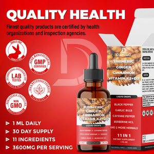 11in1 Liquid Turmeric Supplement – with Ginger, Garlic, Ceylon Cinnamon, Berberine, Ginseng, Apple Cider Vinegar – 1 Fl Oz – 30 Servings DEDICAD buy supplements Au