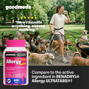 GoodMeds Allergy Medicine Antihistamine, Diphenhydramine HCl 25 mg | Children and Adults | Relieve Itchy Eyes, Runny Nose, Sneezing (25 mg, 600 Tablets) GoodMeds buy supplements Au