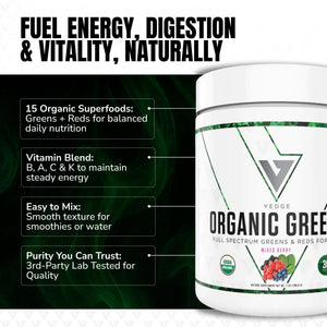 VEDGE Nutrition Organic Greens - Vegan Plant-Based Greens Superfood Powder - Drink Mix for Energy, Antioxidants & Recovery - Full Spectrum Greens for Athletes - 30 Servings - Mixed Berry Flavor VEDGEBuy Supplements Australia