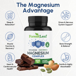 ForestLeaf Magnesium Complex for Women and Men - 500mg Magnesium Supplement for Sleep - 5-in-1 Chelated Magnesium Citrate, Bisglycinate, Malate, Taurate, Oxide (120 Ct) ForestLeaf buy supplements Au