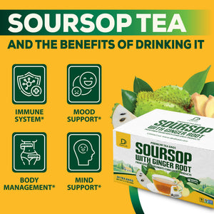 DEDICAD Soursop Leaves Tea Bags with Ginger, 30 Tea bags, 2gr/bag - Non-GMO/Caffeine free - Support Digestion, Well Skin, Immune System DEDICADÂ buy supplements Au