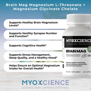 Magnesium L-Threonate + Mag Acetyl-Taurate (ATA Mag) + Mag Glycinate | Promotes Cognitive Well-Being, Enhanced Memory, Mental Clarity and Overall Brain Function | 120 Capsules MYOXCIENCE buy supplements Au