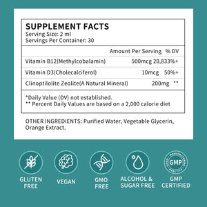 Zeolite Drops for Women,Adults and Kids- Clinoptilolite Zeolite Liquid Drops with Vitamin B12 & D3 - Heavy Metal Support, Immune Health, Natural Metabolism, Energy & Clear Skin - 30 Day Vegan Supply HerbanceBuy Supplements Australia