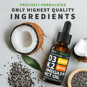 (2 Pack) Organic Vitamin D3 K2 Drops with MCT Oil Omega 3, 5000 IU — Liquid D3, No Fillers, Non-GMO, Immune Support (Unflavored, 2 Fl Oz) NUSAVA buy supplements Au