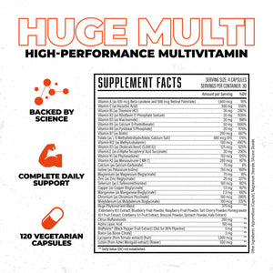 Huge Multi, Multivitamin for Men, High-Performance All-in-One Formula for Athletes & Bodybuilding, Vitamin & Mineral Replenishment, Supports Immune System & Healthy Hormone Levels (120 Capsules) Huge Supplements buy supplements Au