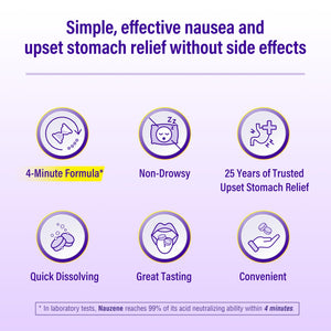 Nauzene Non-Drowsy Upset Stomach & Nausea Relief Chewable Tablets | 4-Minute Formula | Doctor Recommended | Wild Cherry Flavor | 56 Count Nauzene buy supplements Au