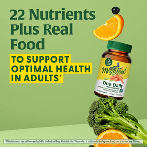 MegaFood One Daily Multivitamin for Women and Men, Immune Support Supplement with Real Food, Vitamin C & Vitamin B, Bone Health, Cellular Energy Metabolism, Vegetarian MegaFood