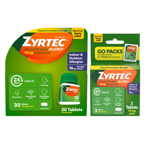 Zyrtec 24 Hour Allergy Relief Tablets, Fast-Acting Allergy Medicine for Indoor & Outdoor Allergies, Cetirizine 10 mg Tablet Antihistamine, 30 ct Bottle & 3 Single-Dose Travel Packs Bundle Pack Zyrtec buy supplements Au