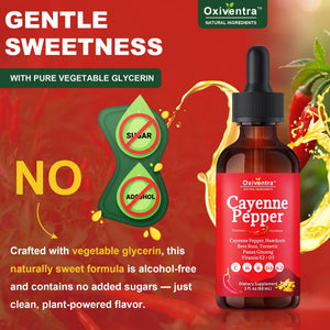 Cayenne Pepper Drops Liquid Supplement Smooth & Sweet Herbal Liquid + Hawthorn Berry, Vitamin D3 K2 Beet Root Powder, Ceylon Cinnamon, Turmeric Curcumin, Organic Panax Ginseng - 2fl oz Oxiventra buy supplements Au