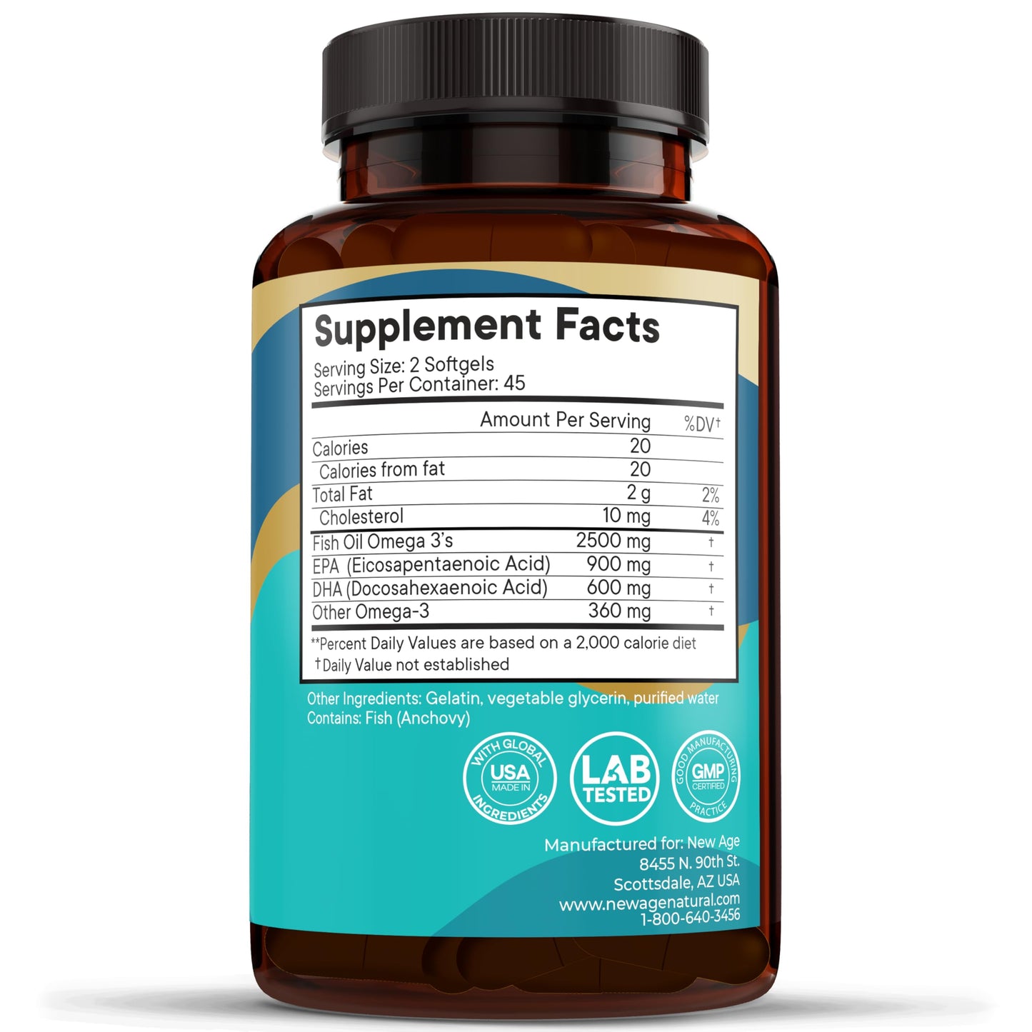 NEW AGE Omega 3 Fish Oil Supplement - Non GMO - EPA, DHA Fatty Acids Gluten Free (270 Softgels (Pack of 3))