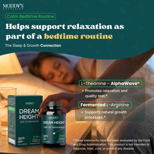 Moddy's Nutrition DreamHeight Growth Supplement for Kids & Teens, Bone, Immune & Sleep Support, Clinically Studied Formula, 120 Small Easy-to-Swallow Capsules Moddy's NutritionBuy Supplements Australia