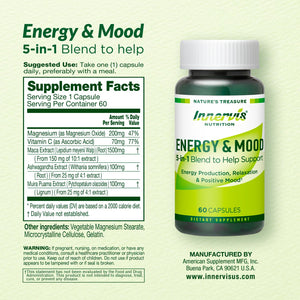 Caffeine Free Natural Energy Boost with Ashwagandha, Maca & Magnesium - Support Stress Relief, Focus & Mood - 60 Capsules by Innervis Nutrition INNERVISNUTRITIONBuy Supplements Australia