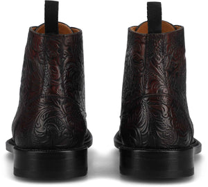 TAFT Mens Rome Genuine Leather Embossed Lace-up Ankle Boot Floral Cushioned Block Heel Round Cap Toe Casual Shoe Morado Viejo 8.5 Medium MENS US