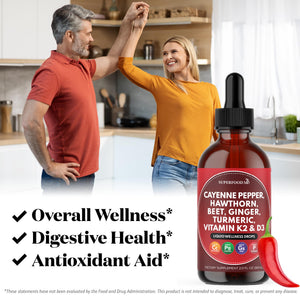 Cayenne Pepper Supplement Liquid Drops + Hawthorn Berry, Vitamin D3 K2 Beet Root Powder, Ceylon Cinnamon, Turmeric Curcumin, Organic Panax Ginseng - 4 OZ Superfood MD buy supplements Au