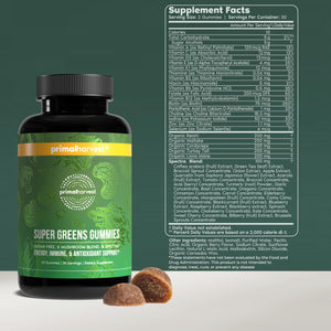 Primal Harvest Super Greens Gummies, Superfood Blend with Adaptogenic Mushrooms Vitamins & Nutrient-Rich Minerals & Antioxidants for Energy & Immune Support 1 Pack 60 Count, Primal HarvestBuy Supplements Australia