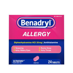 Benadryl Ultratabs Allergy Relief Medicine, 25 mg Diphenhydramine HCl Antihistamine Tablets For Relief of Cold & Allergy Symptoms Like Sneezing, Runny Nose, & Itchy Eyes & Throat, 24 ct Benadryl buy supplements Au