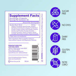 Love Wellness Bye Bye Bloat, Digestive Enzymes | Bloating Relief for Women | Help Reduce Gas Relief & Water Retention | Supports Digestive Health with Fenugreek & Dandelion | 180 Count Love Wellness buy supplements Au
