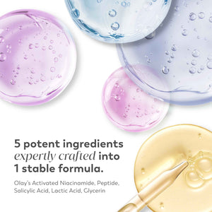Olay Super Serum Night Repair, Fragrance-Free - Niacinamide, Peptide, Salicylic & Lactic Acid, Glycerin - 5-in-1 Skin Care Benefits - Hydrating, Evens Tone