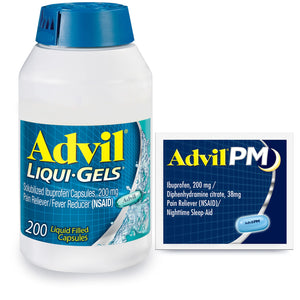 Advil Liqui-Gels Pain Reliever and Fever Reducer, Pain Medicine for Adults with Ibuprofen 200mg for Headache, Backache, Menstrual Pain and Joint Pain Relief - 200 Capsules, Advil PM Ibuprofen - 2 Ct Advil buy supplements Au