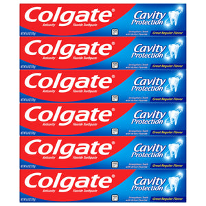 Suplement Colgate Cavity Protection Toothpaste with Fluoride, Minty Great Regular Flavor, Anti Cavity Toothpaste, 6 Pack, 6 Oz Tubes - VelvetGlow USA