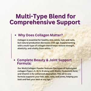 Suplement Micro Ingredients Multi Collagen Peptides Powder, 1lb – Hydrolyzed Type I,II,III,V,X with Biotin, Hyaluronic Acid, Vitamin C – Unflavored Collagen - VelvetGlow USA