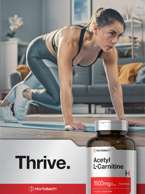 Suplement Horbäach Acetyl L-Carnitine 1500mg | 200 Capsules | Extra Strength Supplement | Non-GMO & Gluten Free - VelvetGlow USA