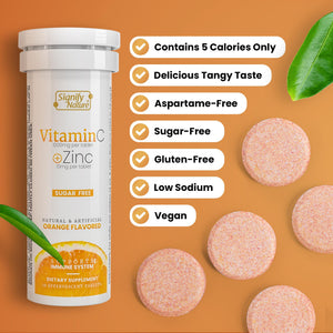 SIGNIFY NATURE Vitamin C 1000mg Effervescent Tablets - Potent Immune Support VIT C with Zinc Supplement - Sugar-Free & Vegan Formula | Dissolvable Vitamin C Tablets - Water Soluble Fizzy Elixir - 80CT SIGNIFY NATURE buy supplements Au
