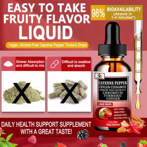 Cayenne Pepper Drops, High Absorption 6-in-1 Liquid Cayenne Pepper Supplement w/Ceylon Cinnamon, Green Tea Extract, Turmeric, Organic Liquid Drops Than Cayenne Capsules Powder Vita letuo buy supplements Au