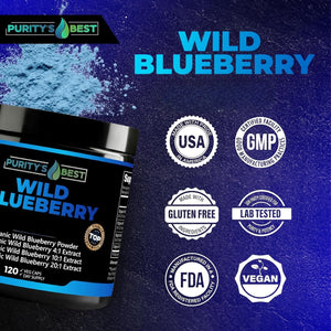 Suplement Purity’s Best Wild Blueberry Extract, Rich in Flavonoids & Anthocyanins, Antioxidant Support for Brain & Heart Health, 4-Month Supply - VelvetGlow USA