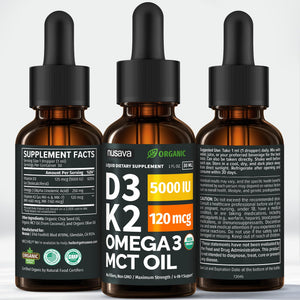 (2 Pack) Organic Vitamin D3 K2 Drops with MCT Oil Omega 3, 5000 IU — Liquid D3, No Fillers, Non-GMO, Immune Support (Unflavored, 2 Fl Oz) NUSAVA buy supplements Au