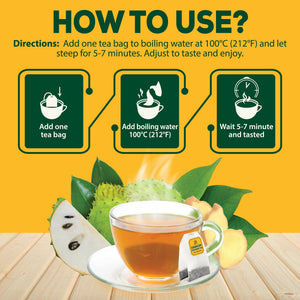 DEDICAD Soursop Leaves Tea Bags with Ginger, 30 Tea bags, 2gr/bag - Non-GMO/Caffeine free - Support Digestion, Well Skin, Immune System DEDICADÂ buy supplements Au