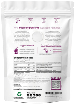 Suplement Micro Ingredients Multi Collagen Peptides Powder, 1lb – Hydrolyzed Type I,II,III,V,X with Biotin, Hyaluronic Acid, Vitamin C – Unflavored Collagen - VelvetGlow USA
