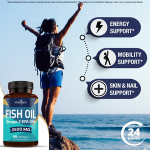 Suplement NEW AGE Omega 3 Fish Oil 2500mg Supplement Non GMO - EPA, DHA Fatty Acids Gluten Free (180 Softgels (Pack of 2)) - VelvetGlow USA
