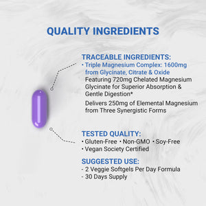 Naturalis Vegan Triple Magnesium Complex | Chelated Glycinate, Citrate & Oxide 1600mg Delivers 250mg Elemental Magnesium | Easily Absorbed for Stress, Muscle, Heart, Bone Support* | 60 Softgels Naturalis buy supplements Au