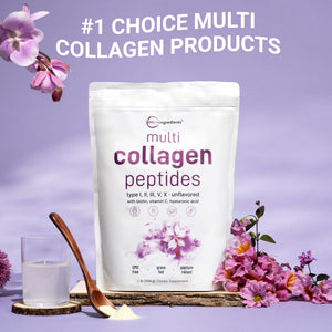 Suplement Micro Ingredients Multi Collagen Peptides Powder, 1lb – Hydrolyzed Type I,II,III,V,X with Biotin, Hyaluronic Acid, Vitamin C – Unflavored Collagen - VelvetGlow USA