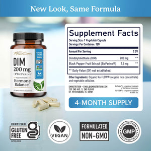 Suplement DIM Supplement 200 mg (120 Ct) | Estrogen Balance for Women & Men | Hormone Balance, Hormonal Acne Supplements, Menopause, Antioxidant & PMS Support - VelvetGlow USA