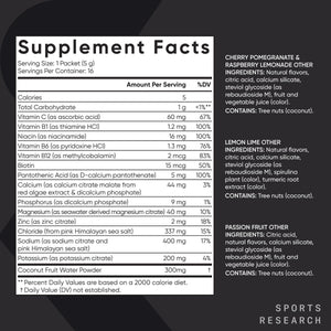 Sports Research® Hydrate Electrolytes Powder Packets - Sugar-Free & Naturally Flavored with Vitamins, Minerals, and Coconut Water - Supports Hydration - 16 Packets - Variety Pack Sports Research buy supplements Au