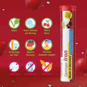 T&D German Iron 14 mg - 40 Vegan Drink Effervescent Tablets - Cherry Flavor - Made in Germany T&D buy supplements Au
