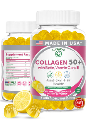 Lunakai USA Made Collagen Gummies for Women & Men Over 50, Biotin & Vitamin C, Supports Skin Elasticity, Hair & Nail Strength, Joint Support, 60ct Lunakai buy supplements Au