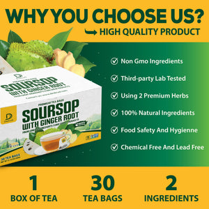 DEDICAD Soursop Leaves Tea Bags with Ginger, 30 Tea bags, 2gr/bag - Non-GMO/Caffeine free - Support Digestion, Well Skin, Immune System DEDICADÂ buy supplements Au
