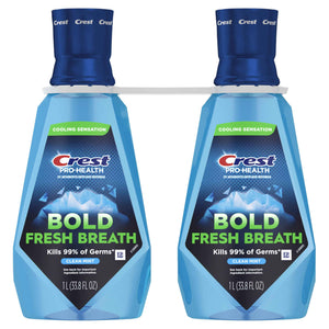 Crest Mouthwash Pro-Health Bold Fresh Breath, 99% Germ Kill, Antigingivitis & Antiplaque, Clean Mint - 1 L (33.8 fl oz), Pack of 2