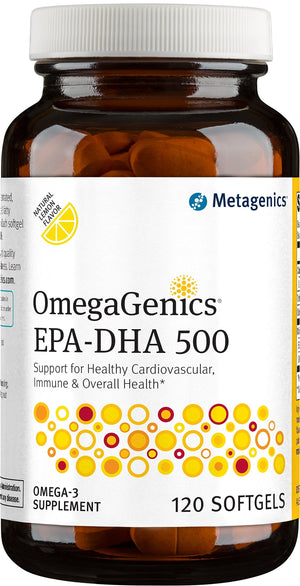 Suplement Metagenics OmegaGenics EPA-DHA 500 - High Potency Fish Oil Supplement for Cardiovascular Health* - Sustainably Sourced & Purity Tested - VelvetGlow USA