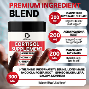 DEDICAD 9in1 Cortisol Supplement - Ashwagandha and Magnesium Glycinate and Chelate - Brain Health & Restful Night & Mood Balance - 90 Capsules Supply 45 Days DEDICADΒ buy supplements Au