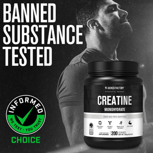 Suplement Jacked Factory Creatine Monohydrate Powder 1000g - 5g Daily Creatine Supplement for Men and Women, Vegan-Friendly, VelvetGlow USA