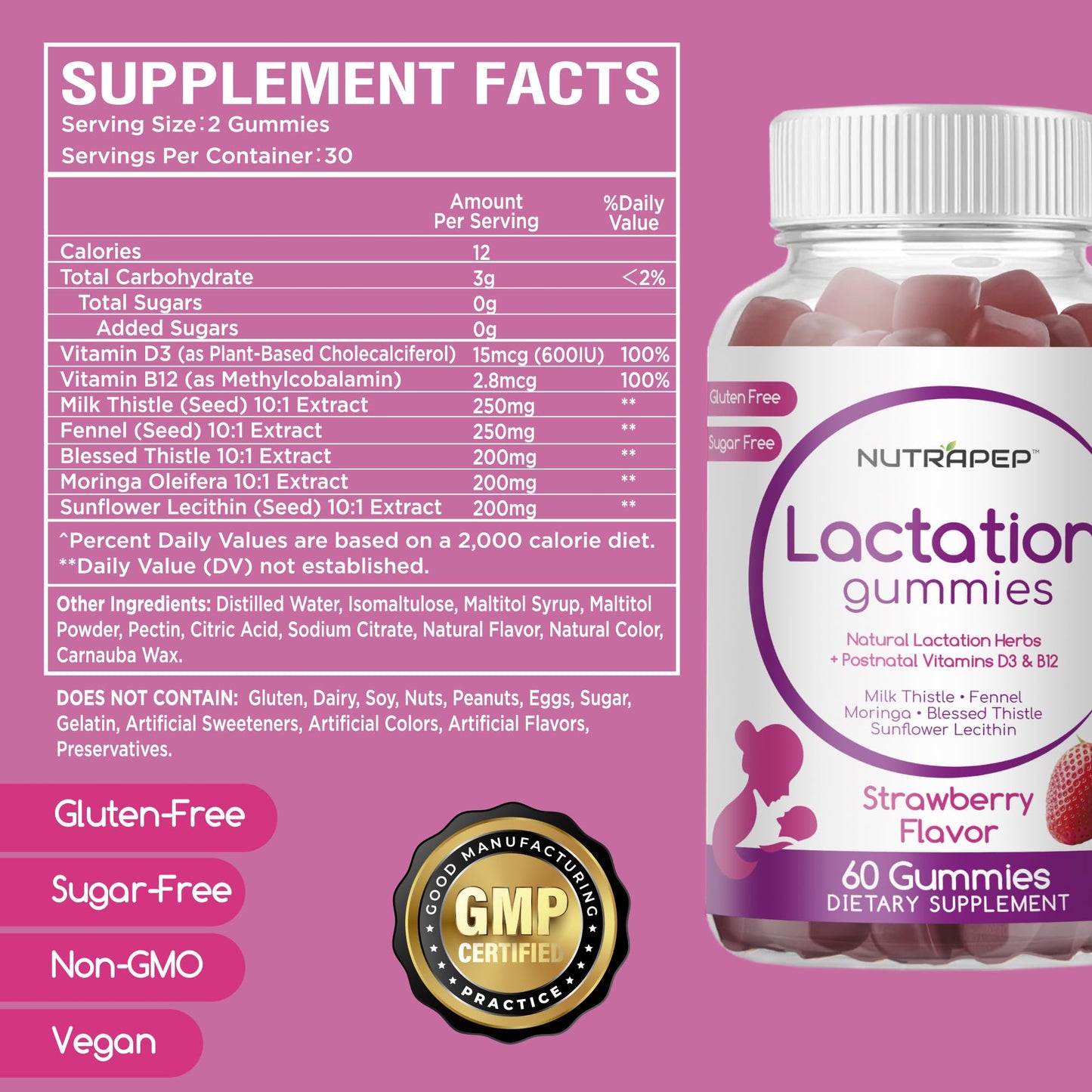 NutraPep Lactation and Postnatal Support Gummies - Milk Production Supply Increase Supplements for Breastfeeding Women - with Vitamins D3 B12 Milk Thistle Fennel